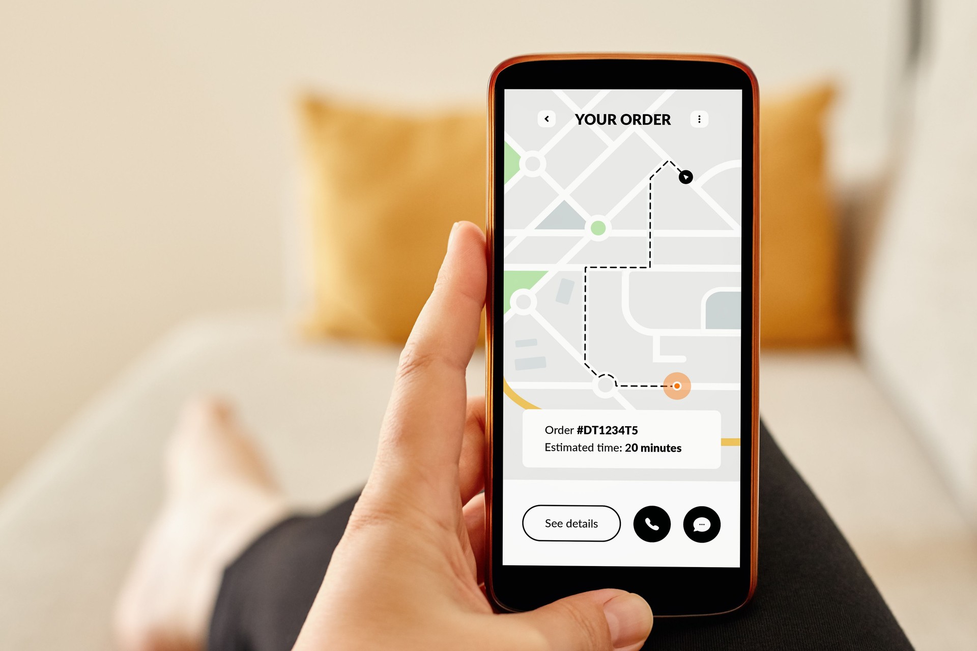 Girl tracking an online order on mobile phone